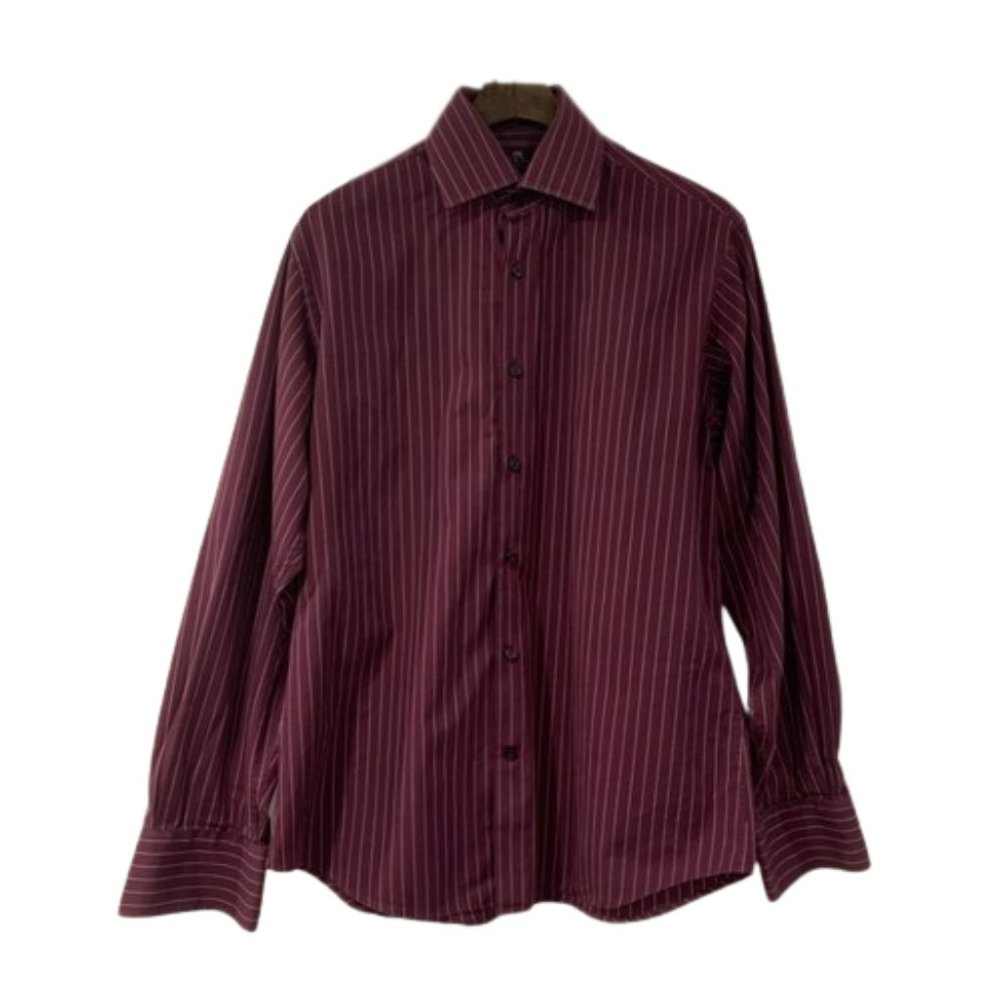 Hawes & Curtis Men's Purple White Pinstriped Cotton Dress Shirt, Size Small